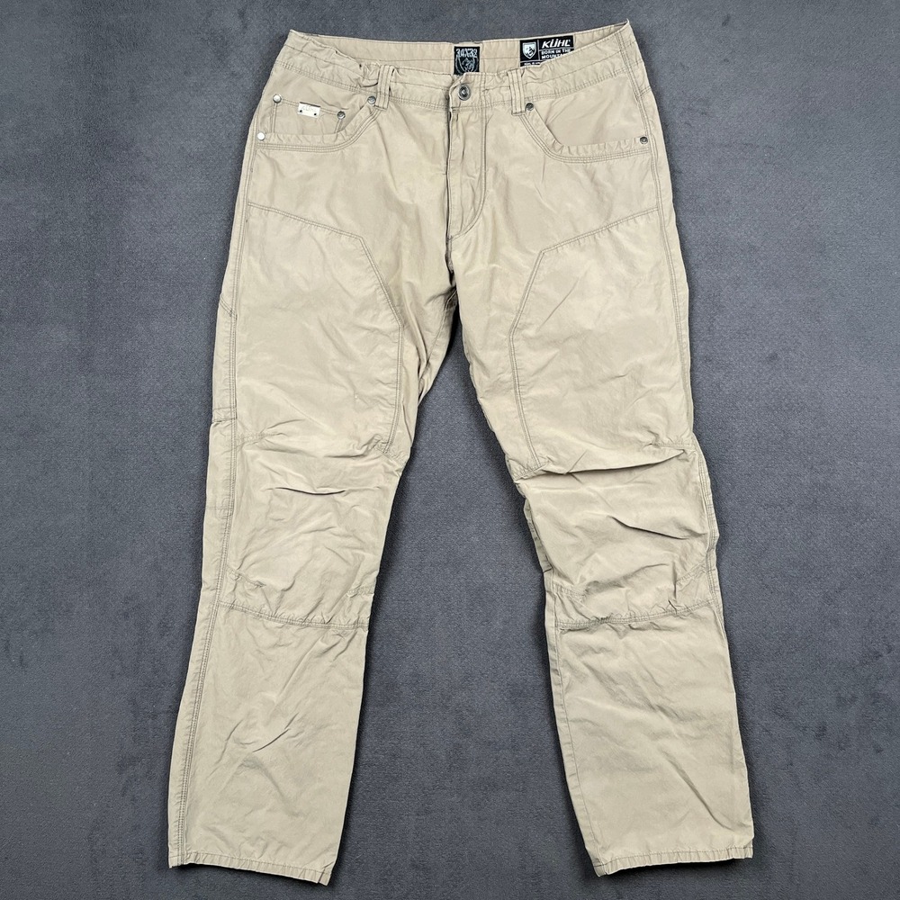 KUHL The Outsider Pants Men 34x32 Khaki Tan Wax Coated Hiking Utility